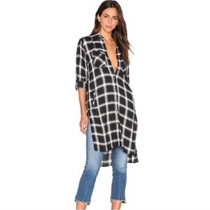 NWT BLANK NYC Tartan Plaid Shirt Dress‎ Black White size XS button down